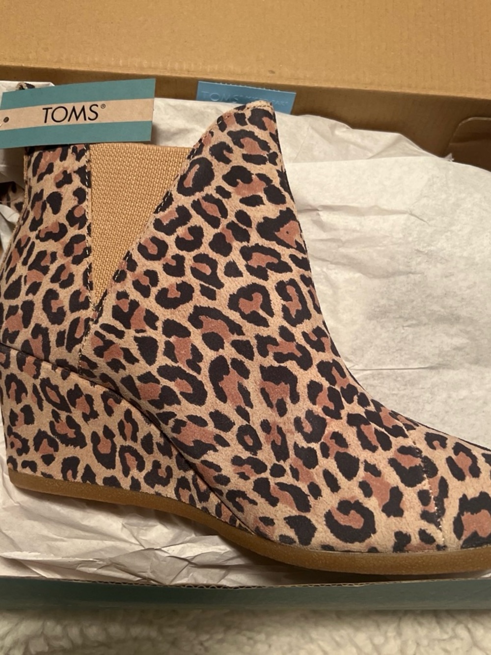 TOMS New With Tags Leopard Print Wedge Booties - Black/Tan